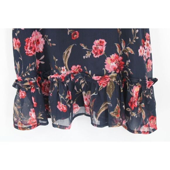 Patrons Of Peace Boho NAVY Floral Ruffle Peplum BLOUSE Top Size Small NWT - Picture 3 of 7